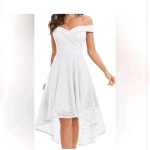 Chic Off-Shoulder Lace High Low Dress
